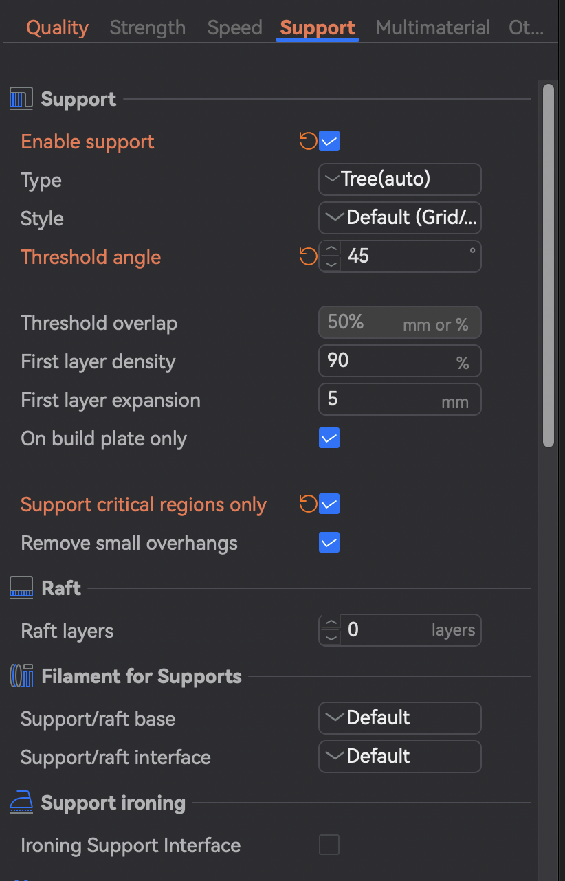 Support settings after