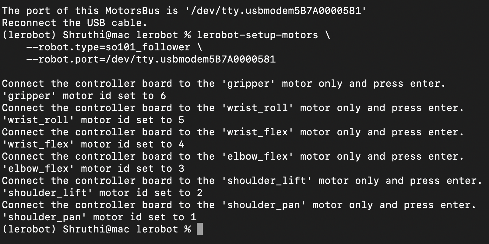 lerobot-setup-motors output