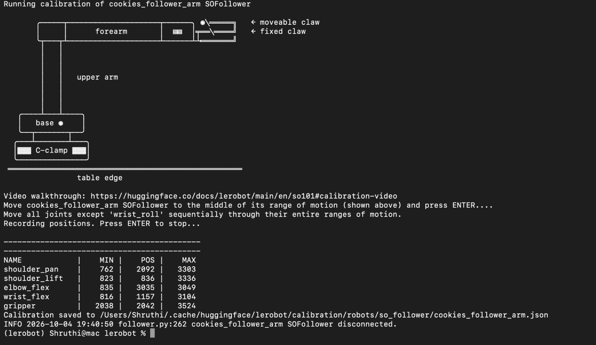 Follower arm calibration output
