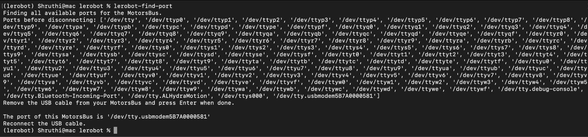 lerobot-find-port output