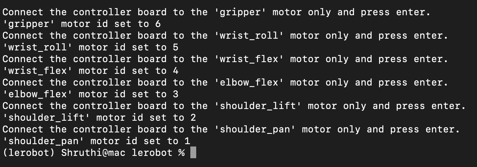 Leader arm motor ID setup